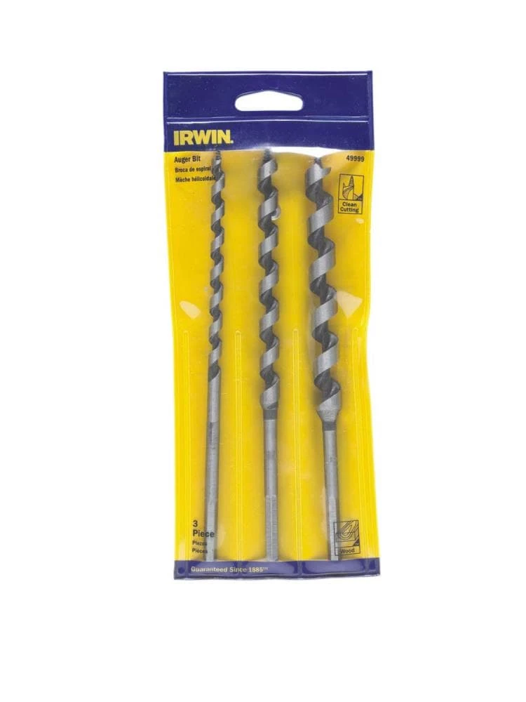 IRWIN Woodboring Drill Bits 3-Piece Assorted Woodboring Auger Drill Bit Set 3 IRWIN Woodboring Drill Bits 3-Piece Assorted Woodboring Auger Drill Bit Set